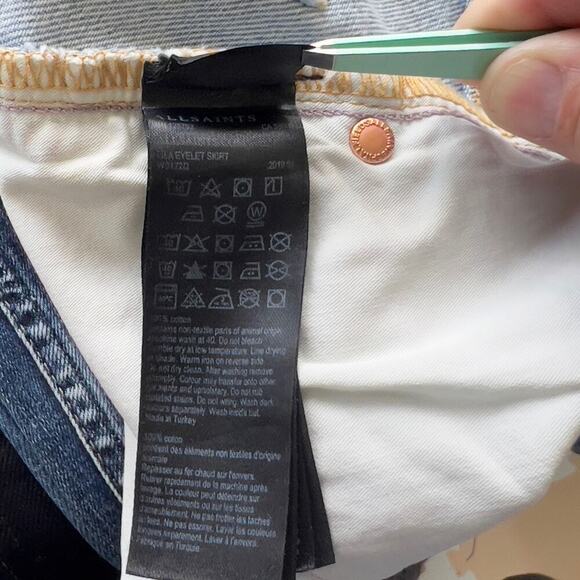 ALLSAINTS LILA GROMMET RAW HEM COTTON DENIM‎ SKIRT IN BLUE NWT WOMEN'S SIZE 4 - Picture 15 of 15